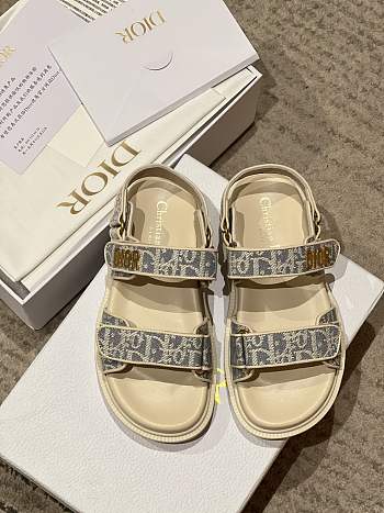 Dior Dioract Sandal Chambray Blue Jacquard with Ecru Dior Oblique Raffia