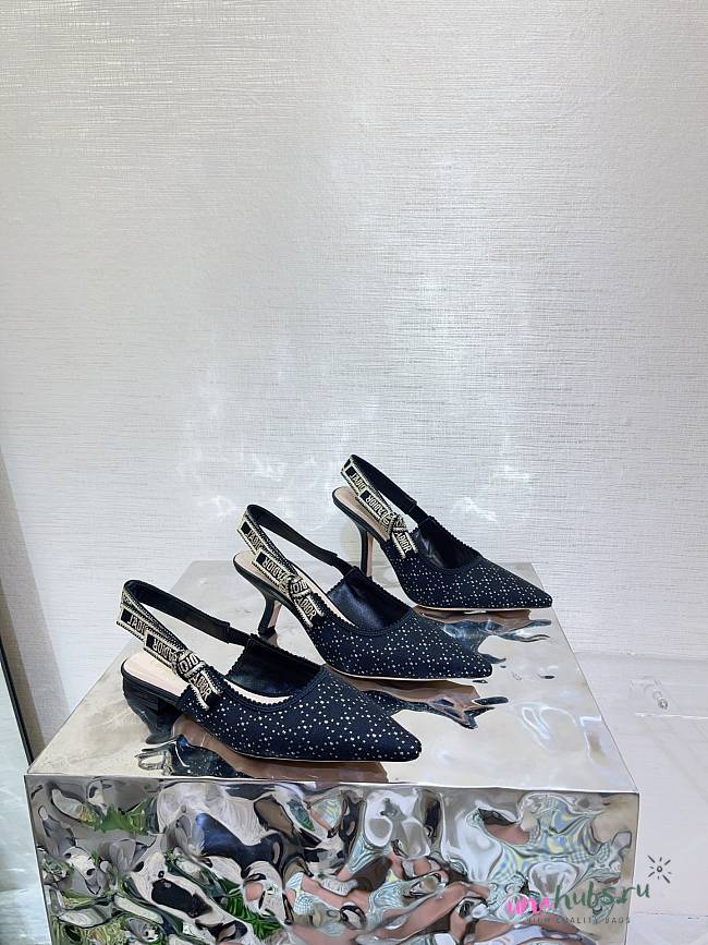 Dior J'Adior Slingback Pump Black Microcannage Fabric Embroidered - 1