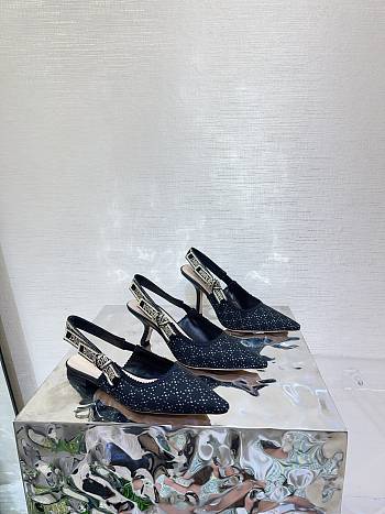 Dior J'Adior Slingback Pump Black Microcannage Fabric Embroidered