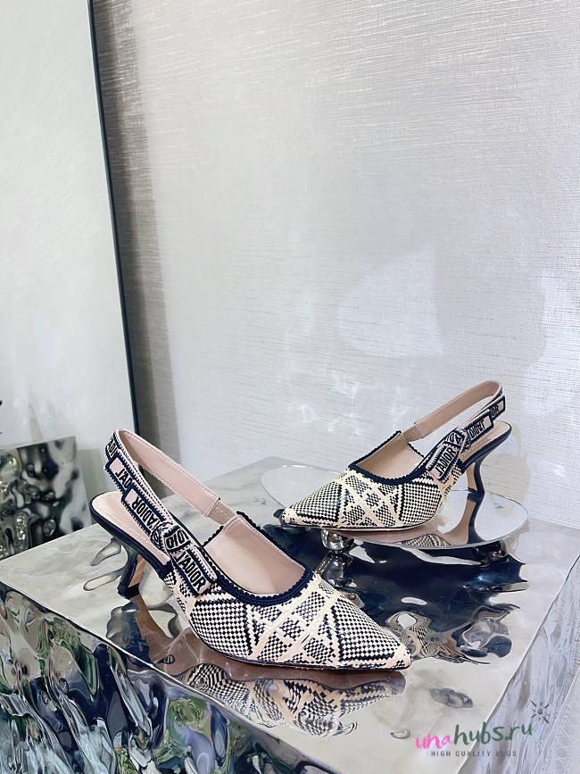 Dior J'Adior Slingback Pump Natural and Black Cannage Raffia - 1