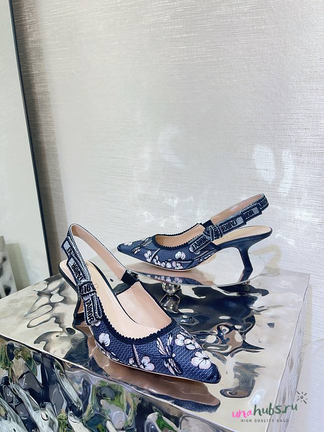 	 Dior J'Adior Slingback Pump Multicolor Cotton Embroidered Flower - 1