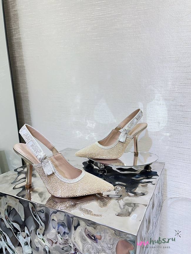 Dior Or J'Adior Slingback Pump Gold Cotton Embroidered with Metallic Thread - 1