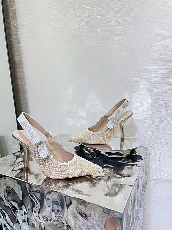 Dior Or J'Adior Slingback Pump Gold Cotton Embroidered with Metallic Thread