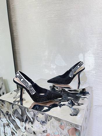 	 Dior Or J'Adior Slingback Pump Black Cotton Embroidered with Metallic Thread