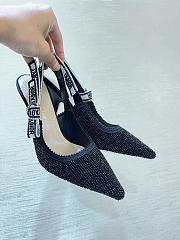 	 Dior Or J'Adior Slingback Pump Black Cotton Embroidered with Metallic Thread - 6