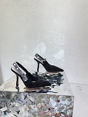 	 Dior Or J'Adior Slingback Pump Black Cotton Embroidered with Metallic Thread - 3