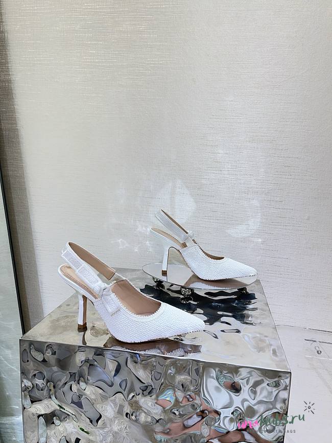 Dior Or J'Adior Slingback Pump White Cotton Embroidered with Metallic Thread - 1