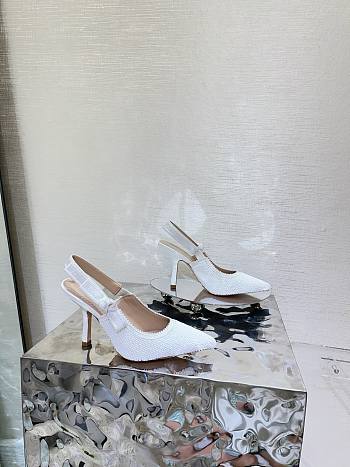 Dior Or J'Adior Slingback Pump White Cotton Embroidered with Metallic Thread