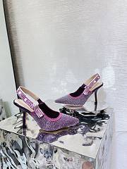Dior Or J'Adior Slingback Pump Purple Cotton Embroidered with Metallic Thread - 1