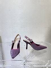 Dior Or J'Adior Slingback Pump Purple Cotton Embroidered with Metallic Thread - 6