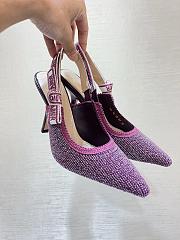 Dior Or J'Adior Slingback Pump Purple Cotton Embroidered with Metallic Thread - 5