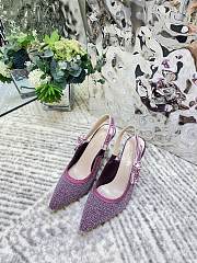 Dior Or J'Adior Slingback Pump Purple Cotton Embroidered with Metallic Thread - 3