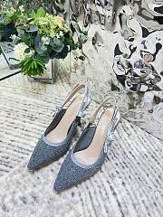 Dior Or J'Adior Slingback Pump Blue Cotton Embroidered with Metallic Thread - 6