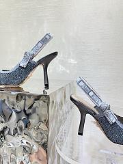 Dior Or J'Adior Slingback Pump Blue Cotton Embroidered with Metallic Thread - 5