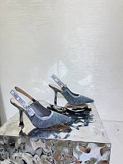 Dior Or J'Adior Slingback Pump Blue Cotton Embroidered with Metallic Thread - 4
