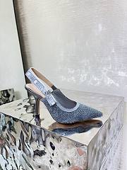 Dior Or J'Adior Slingback Pump Blue Cotton Embroidered with Metallic Thread - 3