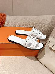 Hermes White Oran Slides With Stones - 4