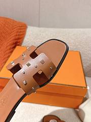 	 Hermes Brown Oran Slides With Stones - 6