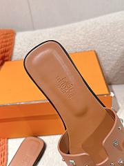 	 Hermes Brown Oran Slides With Stones - 2