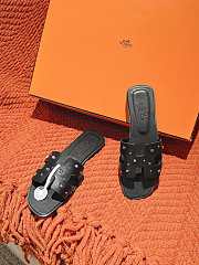 Hermes Black Oran Slides With Stones - 2