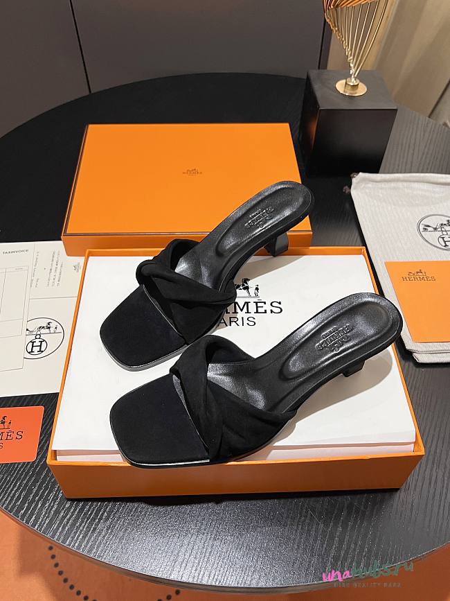	 Hermes Black Suede Sandals - 1