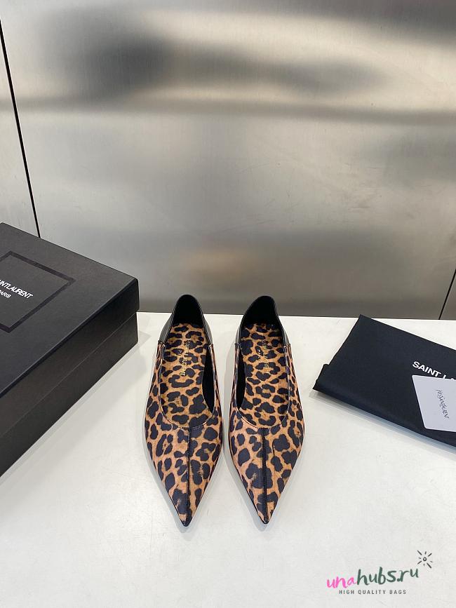 YSL Leopard Pointed Toe Ballet Shoes - 1