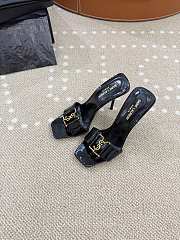 YSL black leather strapless high heel sandal with gold logo - 1