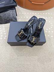 YSL black leather strapless high heel sandal with gold logo - 6