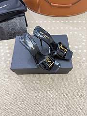 YSL black leather strapless high heel sandal with gold logo - 4