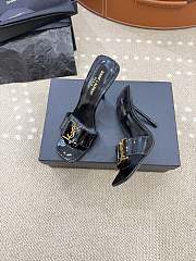 YSL black leather strapless high heel sandal with gold logo - 5