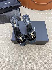 YSL black leather strapless high heel sandal with gold logo - 3