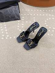	 YSL black leather strapless high heel sandal with gold logo 02 - 1