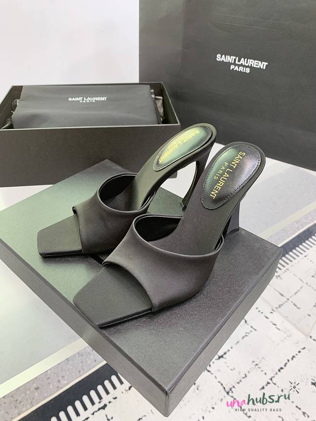 YSL Suite 105 Satin Sandals - Black - 1
