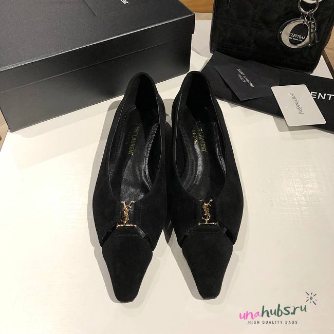 YSL Babylone Satin Slingback Flats - 1