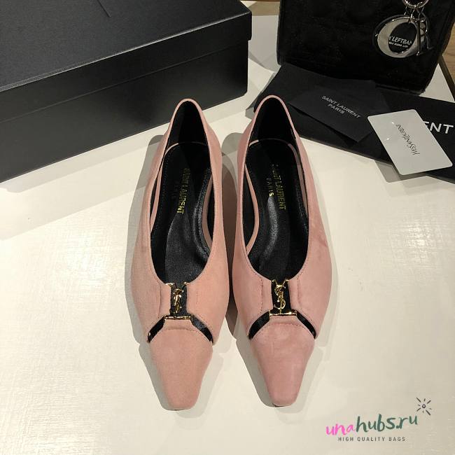 	 YSL Babylone Satin Slingback Pink Flats - 1