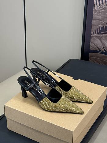 YSL Andree embellished satin slingback pumps in gold