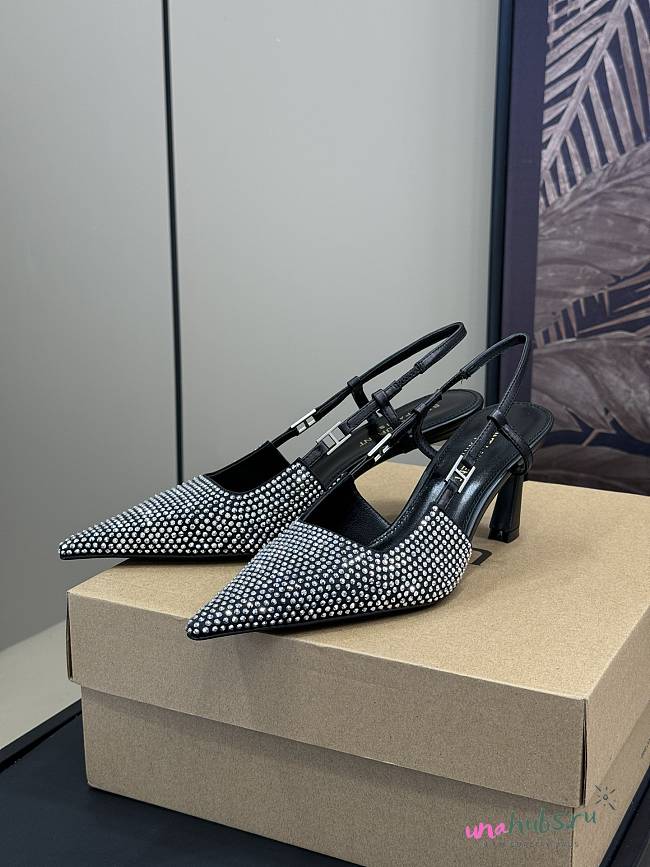 	 YSL Andree embellished satin slingback pumps - 1