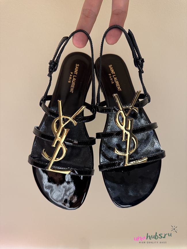 YSL Cassandra Sandals in Black Patent Leather - 1