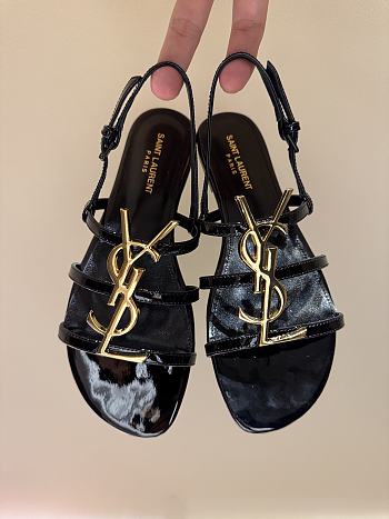 YSL Cassandra Sandals in Black Patent Leather