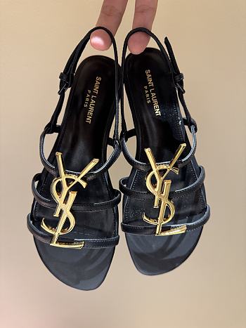 	 YSL Cassandra Sandals in Black Smooth Leather