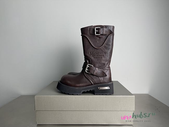 	 BALENCIAGA Venom Logo-Debossed Distressed Leather Brown Boots - 1