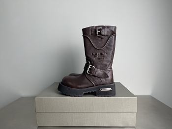 	 BALENCIAGA Venom Logo-Debossed Distressed Leather Brown Boots