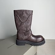 	 BALENCIAGA Venom Logo-Debossed Distressed Leather Brown Boots - 6