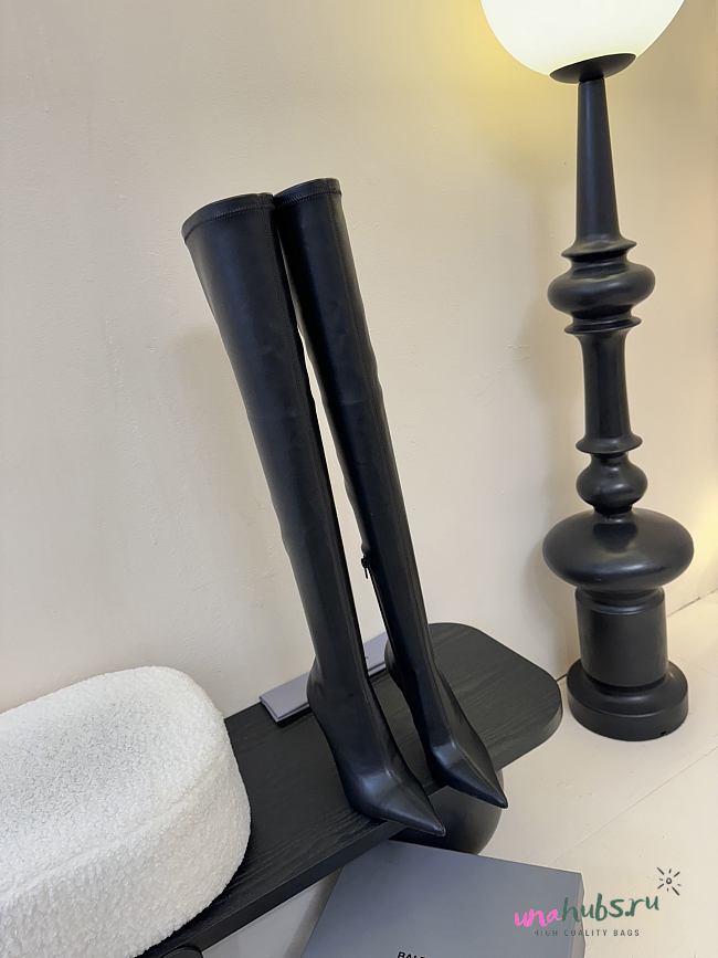 Balenciaga Over Knee Black Leather Boots - 1