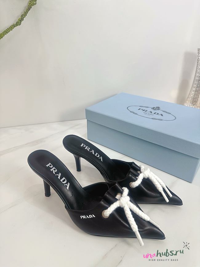 	 Prada Black/Raw Nappa leather mules with cord detail - 1