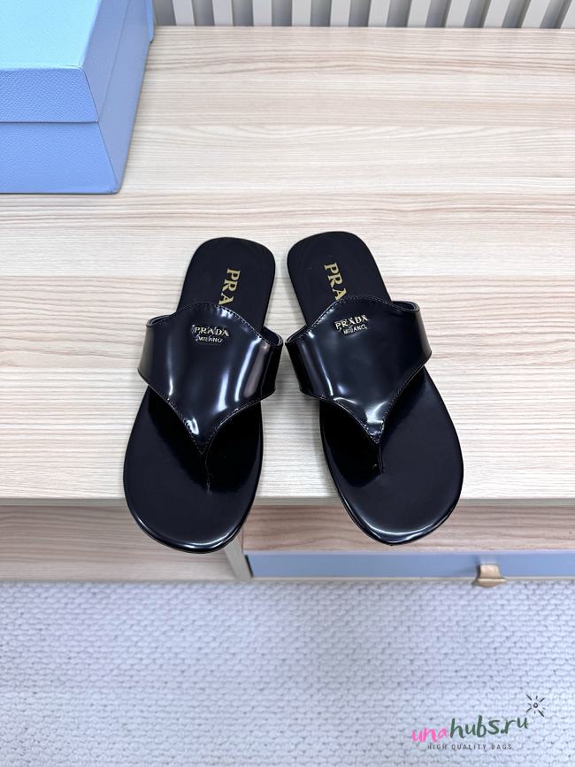 Prada Black Brushed leather thong sandals | - 1