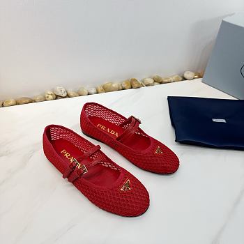Prada Red Mesh Ballet Flat Shoes