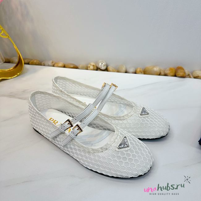 	 Prada White Mesh Ballet Flat Shoes - 1