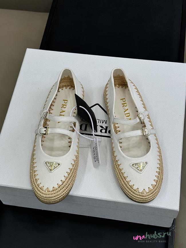 Prada Ivory Nappa leather and raffia ballerinas - 1
