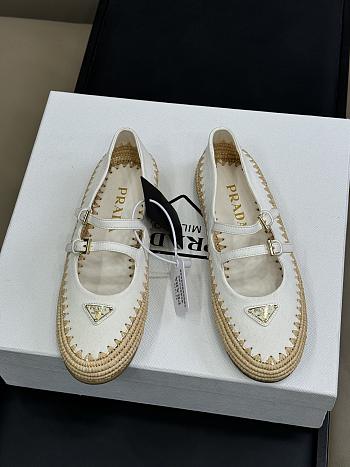 Prada Ivory Nappa leather and raffia ballerinas